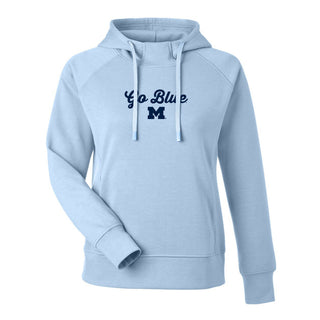 Michigan Spirited Script Womens Apex Fleece Hood - Ice Blue