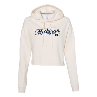 Michigan Fancy Script Women's Lightweight Crop Hoodie - Bone