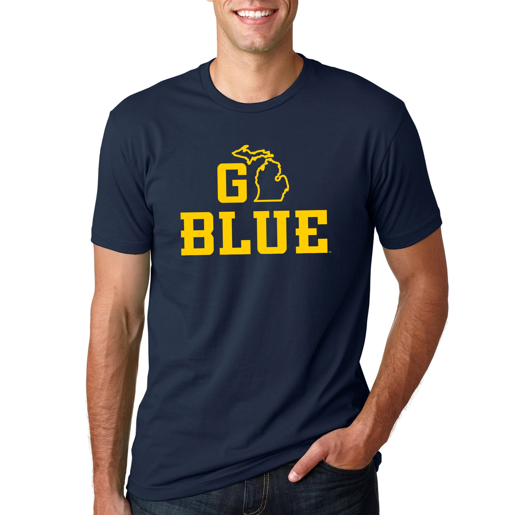 Michigan Go Blue MI Premium Cotton T-Shirt - Midnight Navy