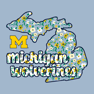 Michigan Flower Pattern State Terry Hoodie - Misty Blue