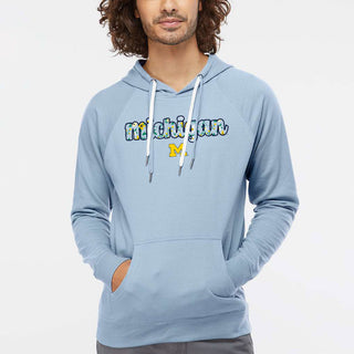 Michigan Flower Pattern State Terry Hoodie - Misty Blue