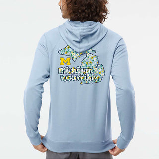 Michigan Flower Pattern State Terry Hoodie - Misty Blue