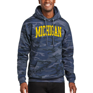 Michigan Mega Arch Camo Hoodie - Heather Navy Camo