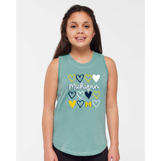 Michigan Hearts Girls Relaxed Jersey Tank - Saltwater