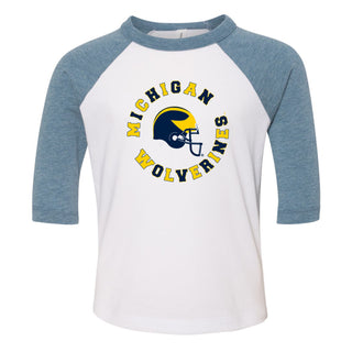 Michigan Football Fan Circle Toddler 3/4 Sleeve Raglan - White/Denim