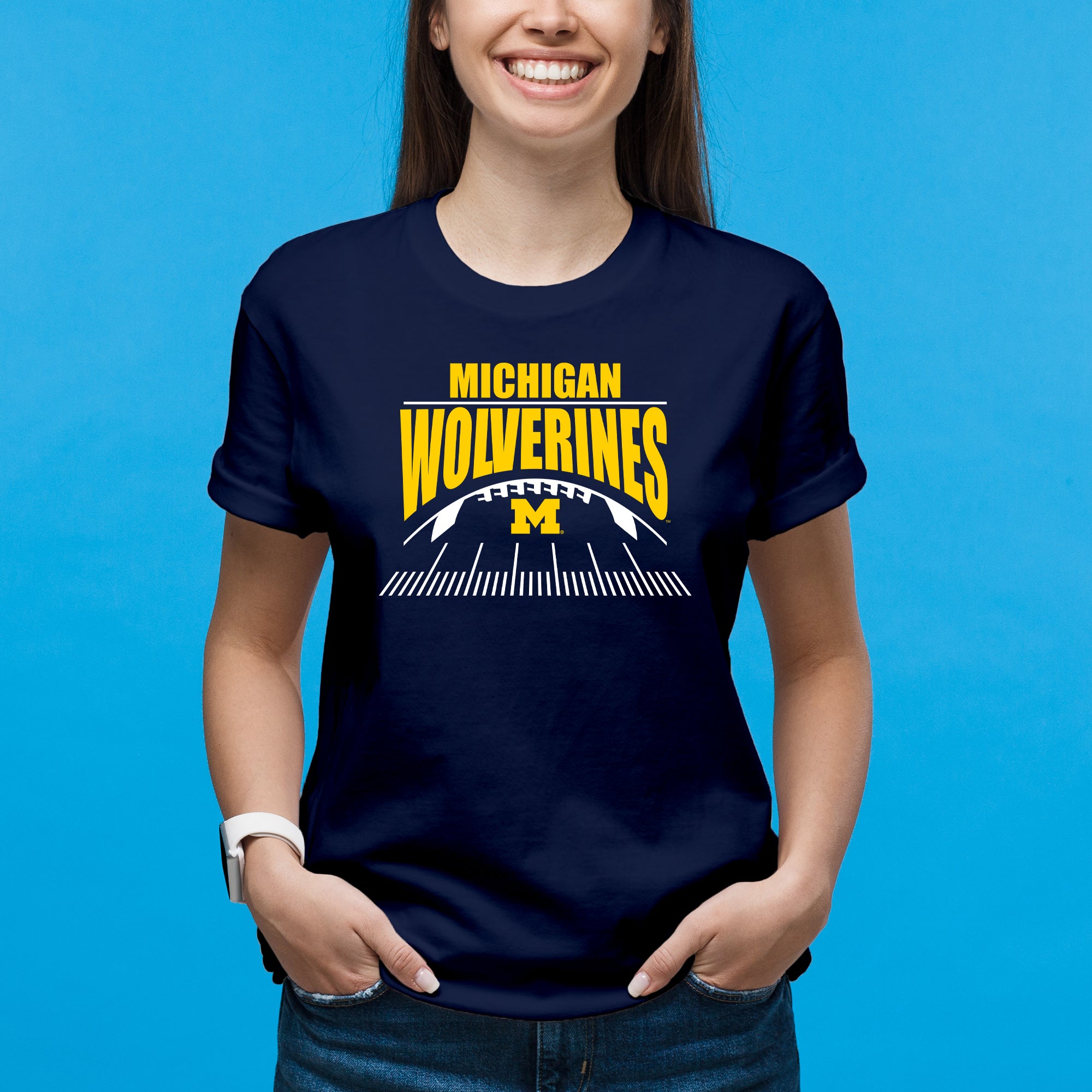 Michigan Football Field Cotton T-Shirt - Navy