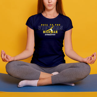 Michigan Women's Gymnastics Fight Song Silhouette Women's T-Shirt - Navy