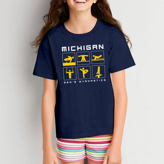 Michigan Men's Gymnastics Action Squares Youth T-Shirt - Navy