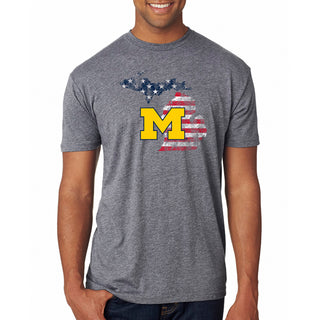 Michigan Patriotic State Silhouette Triblend T-Shirt - Premium Heather