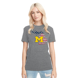 Michigan Patriotic State Silhouette Triblend T-Shirt - Premium Heather