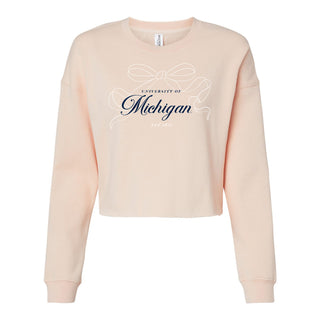 Michigan Delicate Bow Womens Lightweight Crop Crewneck - Blush