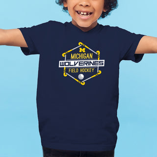 Michigan Wolverines Field Hockey Hex Youth T-Shirt - Navy