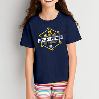 Michigan Wolverines Field Hockey Hex Youth T-Shirt - Navy
