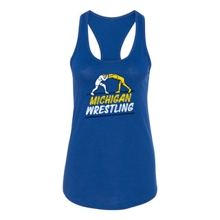 Michigan Wrestling Sketch Racerback Tank Top - Royal