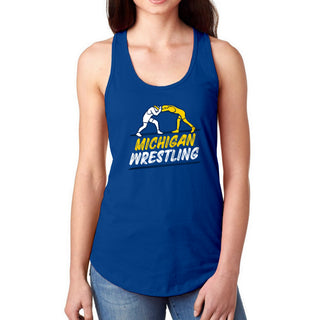 Michigan Wrestling Sketch Racerback Tank Top - Royal