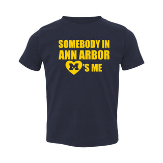 Michigan Somebody in Ann Arbor Loves Me Toddler T-Shirt - Navy
