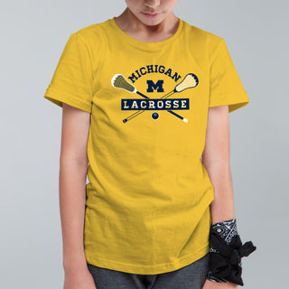 Michigan Lacrosse Emblem Youth T-Shirt - Daisy