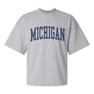 Michigan Enmeshed Mega Arch Unisex French Terry Ex Crew Top - Heather Grey