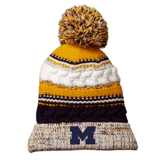 Michigan Primary Pom Pom Team Beanie - True Navy/Gold/White