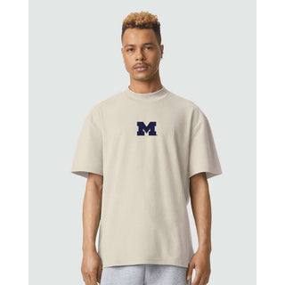 Michigan Block M EMB Unisex Pique Mockneck Tee - Bone