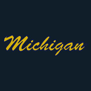 Michigan Script Wordmark Alpine Pom Beanie - True Navy/Gusty Grey/Marshmallow