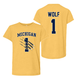 Michigan NIL Wolf 1 Canvas Triblend Youth T-Shirt - Yellow Gold