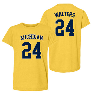 Michigan NIL Walters 24 Canvas Triblend Youth T-Shirt - Yellow Gold