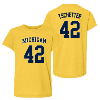 Michigan NIL Tschetter 42 Canvas Triblend Youth T-Shirt - Yellow Gold