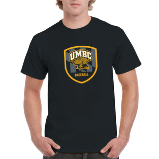 UMBC Retrievers Shield Logo Baseball T-Shirt - Black