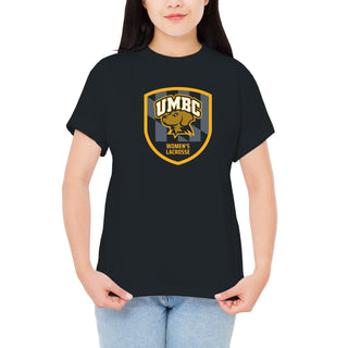 UMBC Retrievers Shield Logo Womens Lacrosse T-Shirt - Black