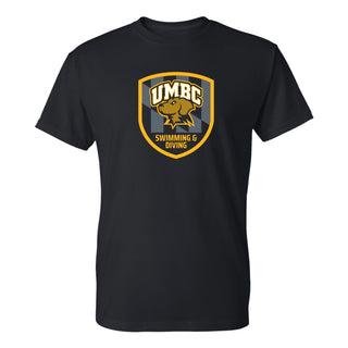 UMBC Retrievers Shield Logo Swimming & Diving T-Shirt - Black