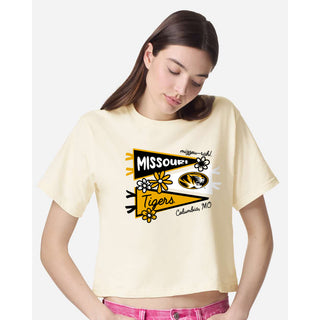 Missouri Tigers Cute Pennant AmApp Womens Fine Jersey Boxy Tee - Creme
