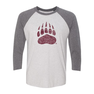 Montana Grizzlies Primary Logo Distressed 3/4 Sleeve Raglan - Htr White / Prem Htr