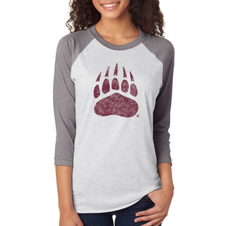 Montana Grizzlies Primary Logo Distressed 3/4 Sleeve Raglan - Htr White / Prem Htr