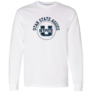 Utah State Aggies Distressed Circle Logo Long Sleeve T-Shirt - White