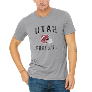 Utah Utes Faded Football Helmet Triblend T-Shirt - Athletic Grey