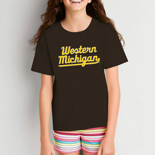 Western Michigan Script Wordmark Youth T-Shirt - Dark Chocolate