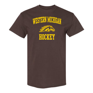 Western Michigan University Broncos Arch Logo Hockey Short Sleeve T Shirt - Dark Chocolate