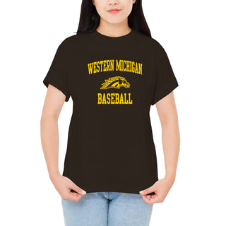 Western Michigan Arch Logo Baseball T-Shirt - Dark Chocolate