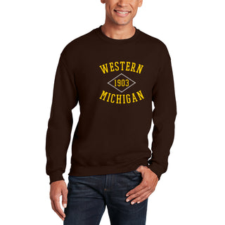 Western Michigan Faux Stitch Arch Crewneck - Dark Chocolate