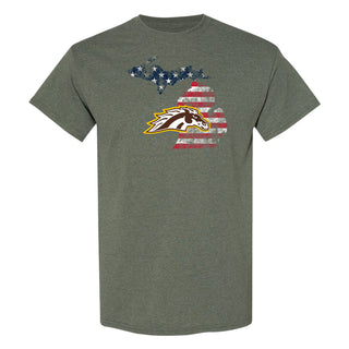 Western Michigan Patriotic State Silhouette T-Shirt - Heather Military