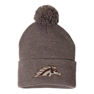 Western Michigan Primary Logo Pom-Pom Cuffed Beanie - Heather Brown