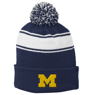 Michigan Primary Logo Stripe Pom Pom Beanie