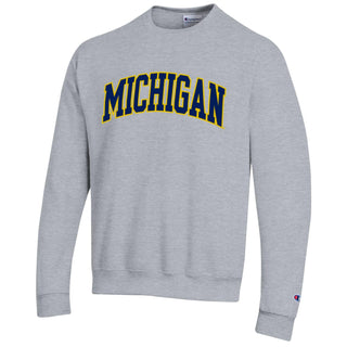 Champion Michigan Tackle Twill Powerblend Crewneck - Heather Gray