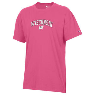 Wisconsin Arch Logo Champion Women's Oversized T-Shirt - Heirloom Pink