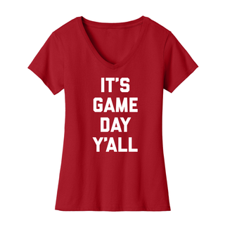 It's Game Day Y'all Ladies Fan Favorite V-Neck Tee T-Shirt - Cardinal