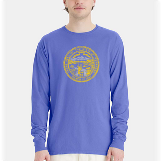 Nebraska Flag CW Garment Dyed Long Sleeve - Deep Forte Blue