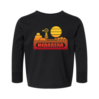 Nebraska Groovy Sunset Toddler Long Sleeve - Black