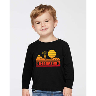 Nebraska Groovy Sunset Toddler Long Sleeve - Black