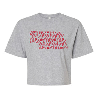 Nebraska State Shapes Women's Jersey Boxy T-Shirt - Heather Grey